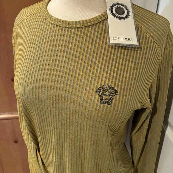 Versace Jeans Collections Sparkly Logo Ribbed Knit Long Sleeved Top - Picture 1 of 5